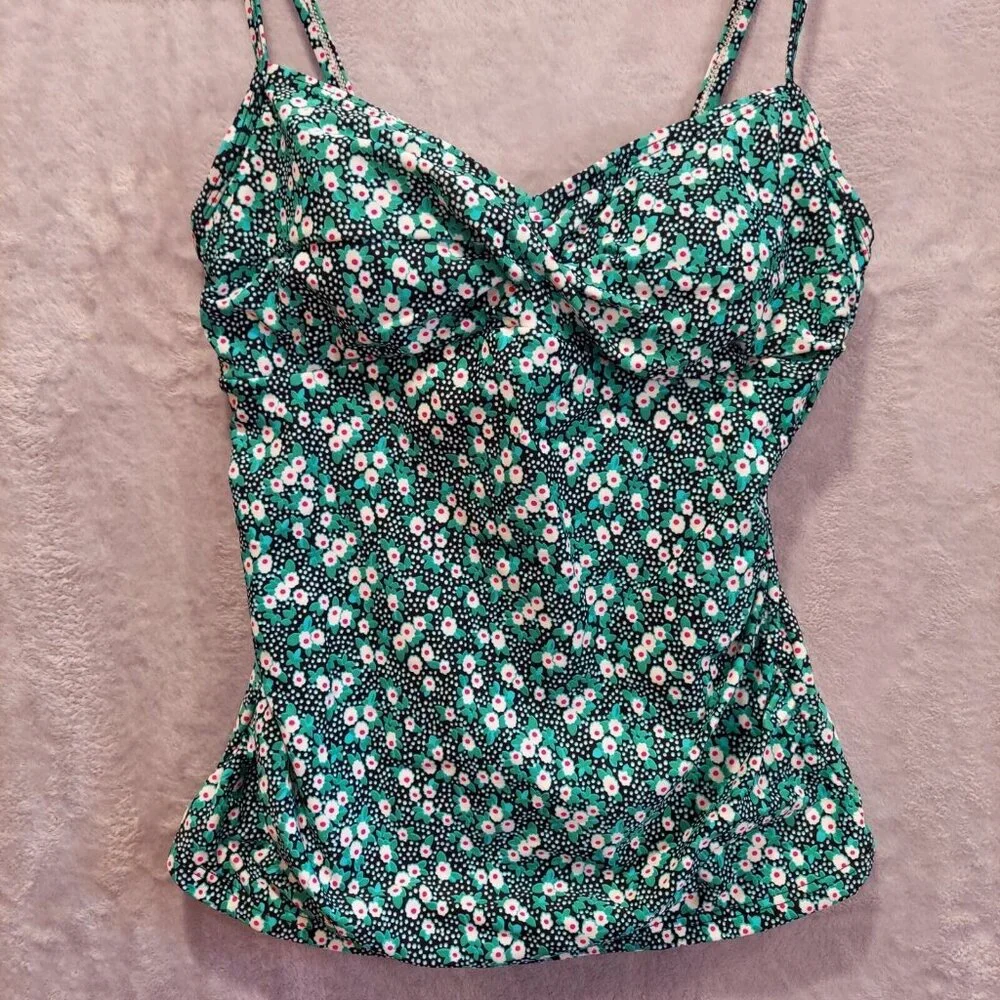 Croft & Barrow Tankini Top Womens 8 floral Green black adjust straps ditsy flora